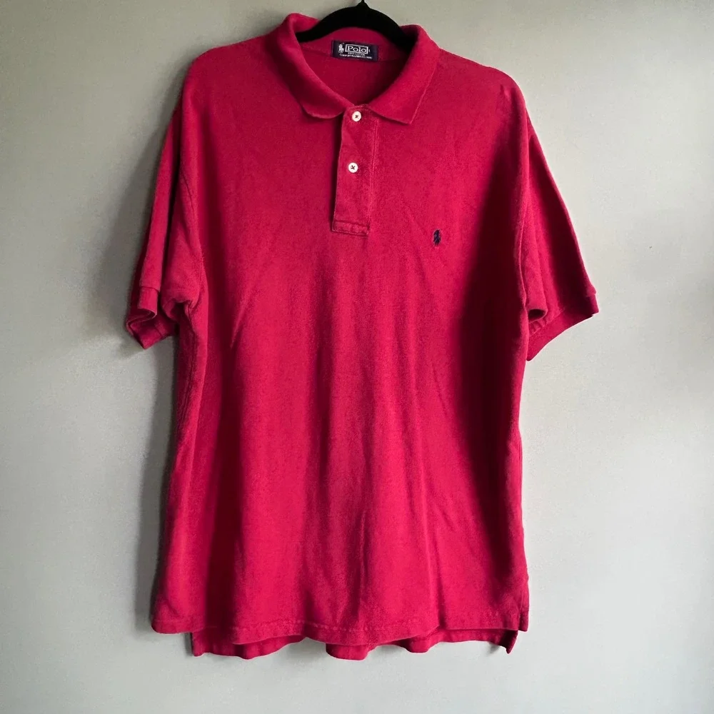 Polo Ralph Lauren Men Red Cotton Pique Short Sleeve Polo Shirt Large Classic Fit